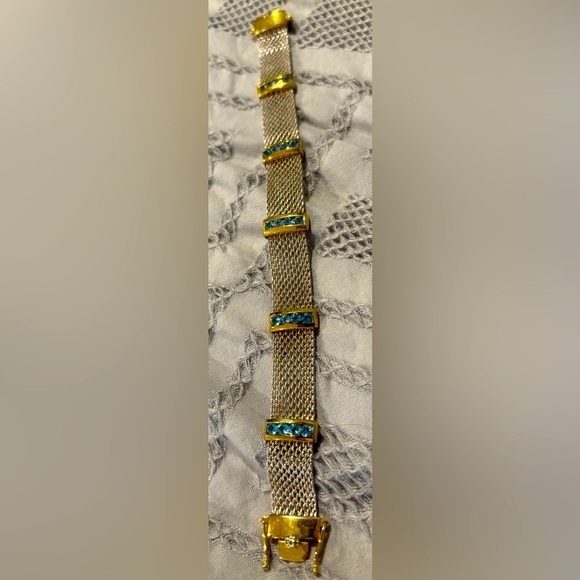 Vintage Genuine Sterling Silver Vermeil Channel-Set Topaz Bracelet, 7.5 Inches - Picture 2 of 5